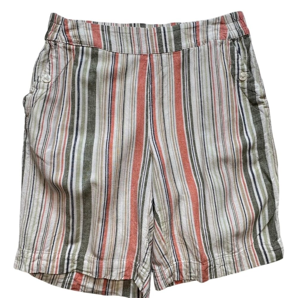 Croft & Barrow Womens Striped Linen Blend Shorts S Casual Pull On Elastic Waist
